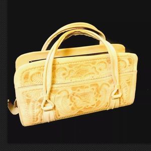Flores Hand Tooled Vanilla Leather Handbag